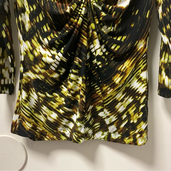Cool Grace Elements Brown Yellow & Black Pleated Accent Polyester Spandex Top! - Picture 3 of 11